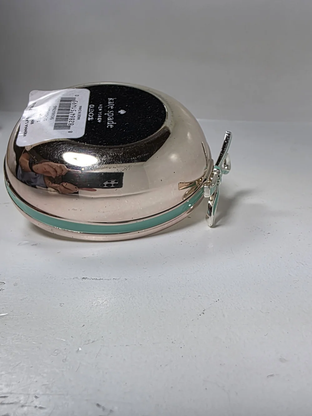 Kate Spade Silver Tone Jewelry Ring Holder with Teal Bow Accent